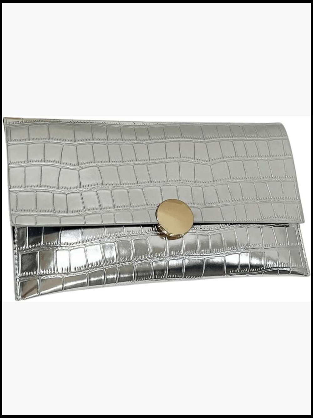 Envelope Clutch Evening Bag Metallic Faux Leather Croc Style Snap Closure